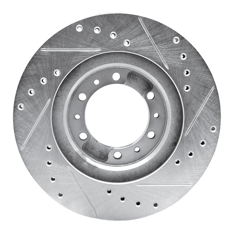 Mitsubishi Montero Brake Rotor (1) - Front Left - R1 Concepts - Drilled & Slotted - Silver - `90-`04